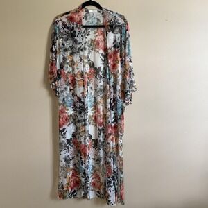P.S. Kate Kimono Womens One Size Sheer Floral Duster Cardigan Boho Lightweight